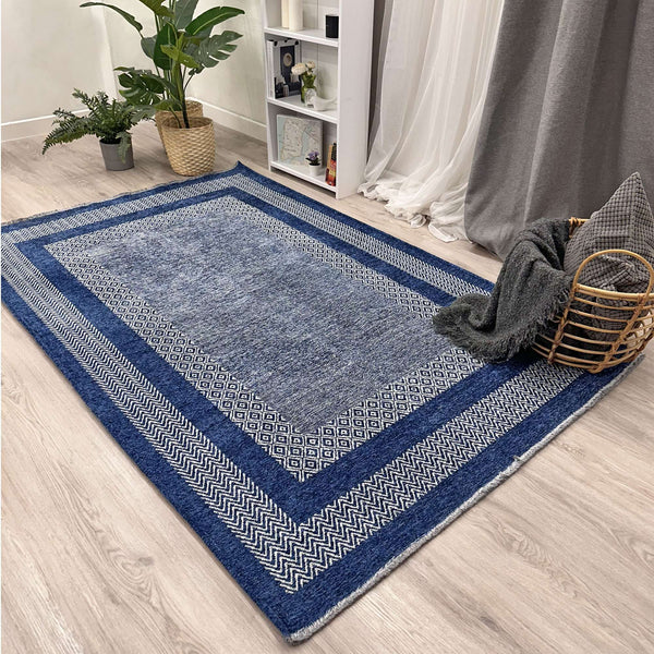 Alfa Rich Navy Blue Washable Area Rugs for Living Room Bedroom Kitchen Dining Cotton Rug