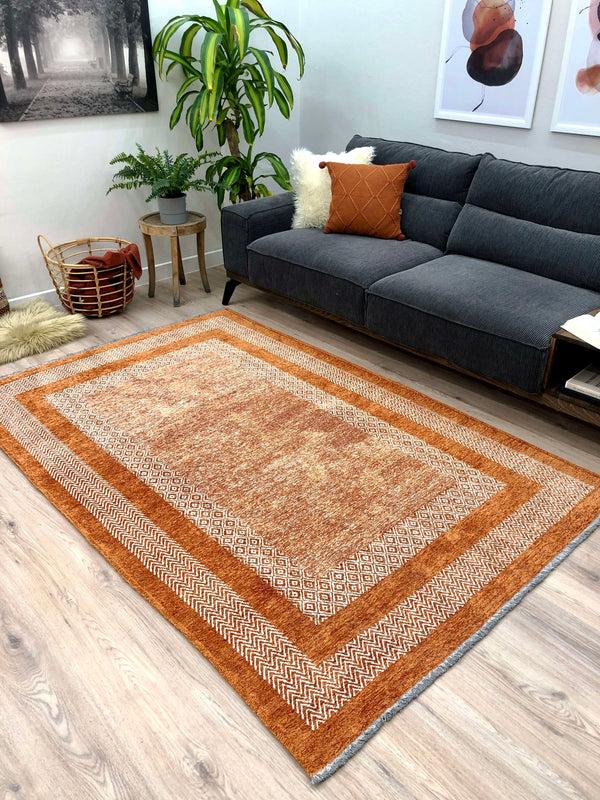 Alfa Rich Burnt Orange Area Rugs for Living Room Bedroom Decor Cotton Washable Pet Friendly