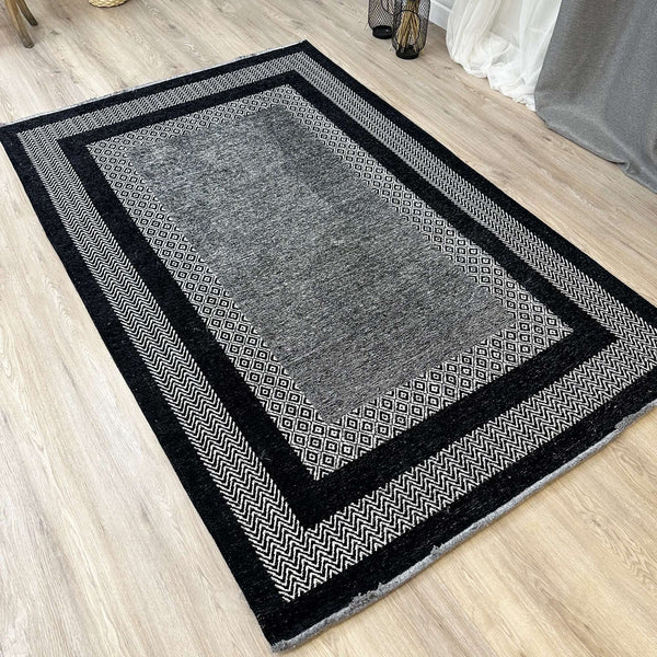 Alfa Rich Black Washable Area Rugs for Living Room Bedroom Kitchen Dining Cotton Rug