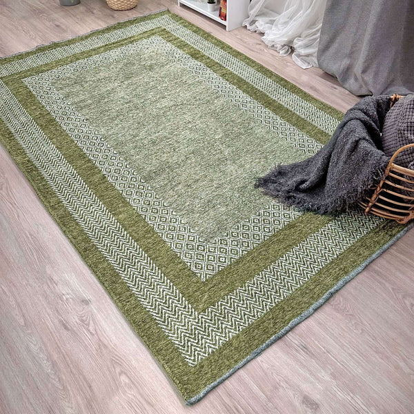 Alfa Rich Green Washable Area Rugs for Living Room Bedroom Kitchen Dining Cotton Rug