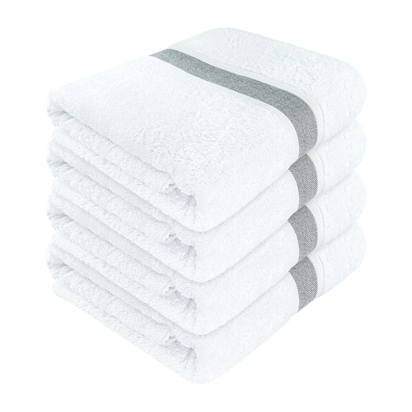 SussexHome Hotel-Quality 4 Piece Of Large Bath Towels - 35 x 67 Inches Bordered Design