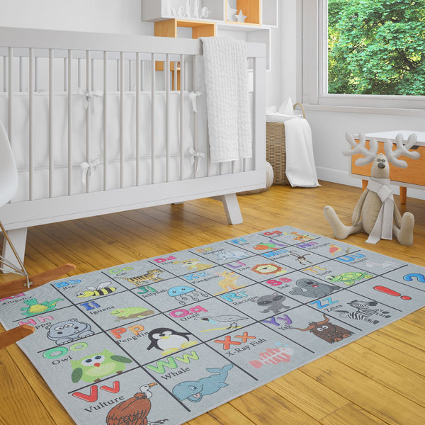 Low Pile- Non-Slip- Educational Kids Rug for Playroom | AlphabetPattern |39.5 x 59 Inches