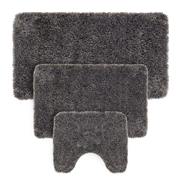 Solid Gray Bathroom Rugs Sets, Shower Rugs with Toilet Rugs U Shaped |Set of 3