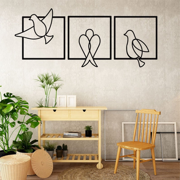 3 Panels Bird Metal Wall Decor