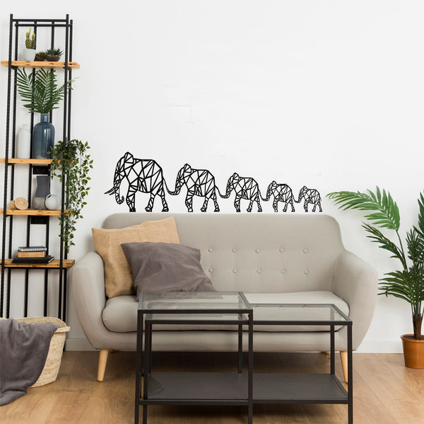 Geometric Elephant Family Metal Wall Art