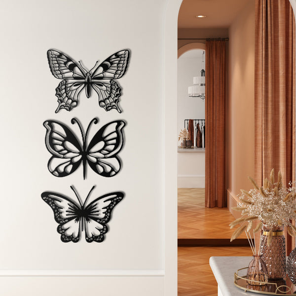 Set of 3 Butterflies Metal Wall Art