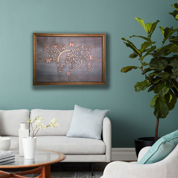 Geometric World Map Copper Wall Art