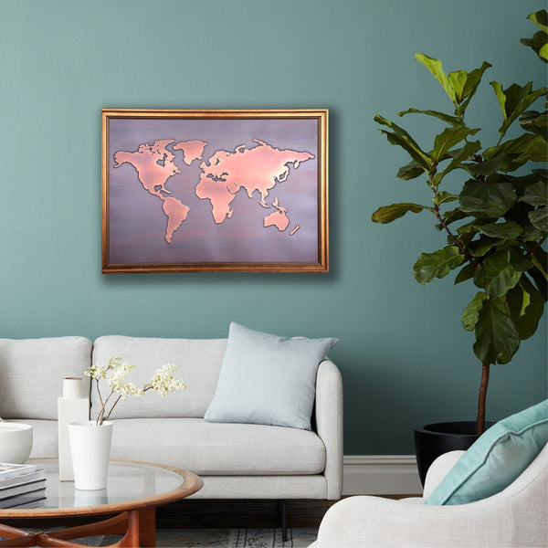 World Map Copper Wall Art