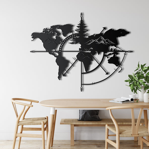 World Map Mountain Metal Wall Art