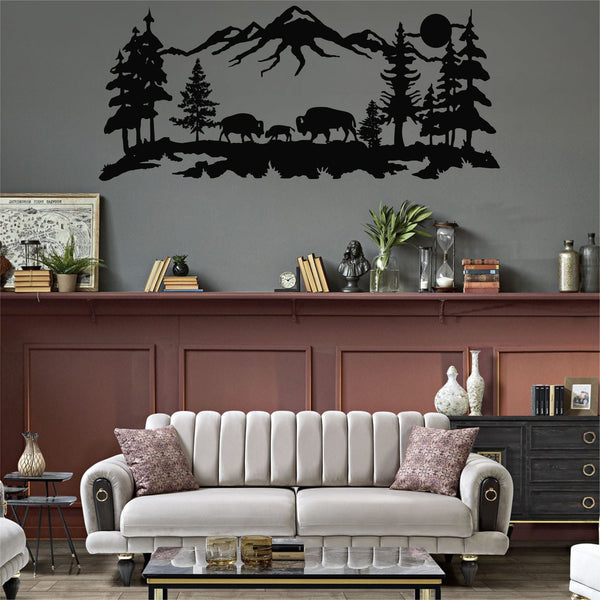 Bison Family Metal Wall Art