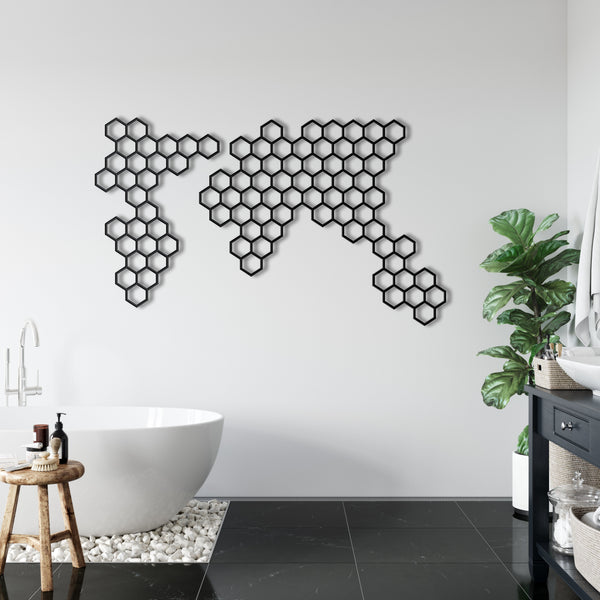 Honeycombs World Map Metal Wall Art