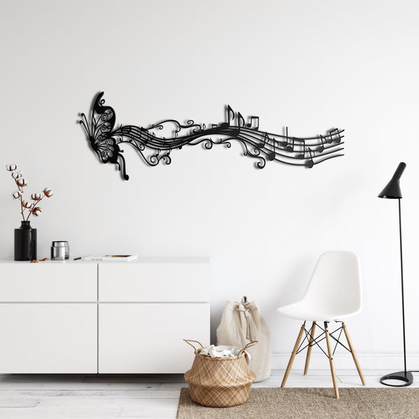 Butterfly and Melody Notes Metal Wall Art