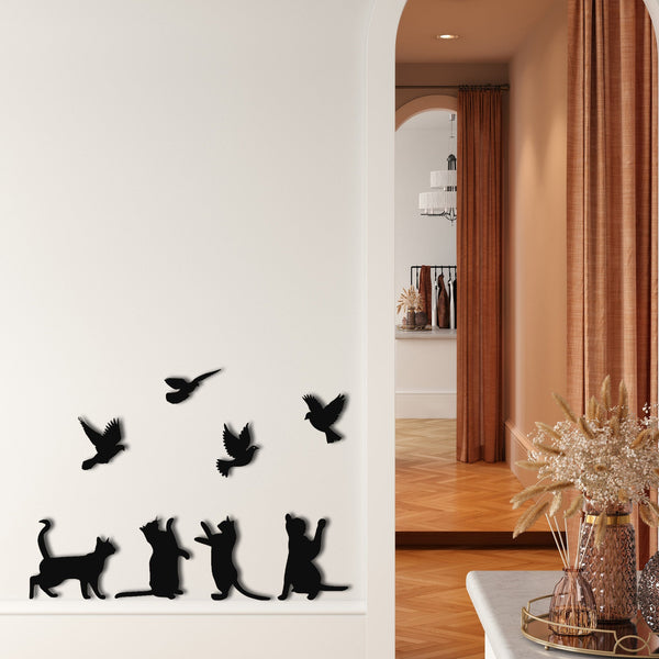 Cats and Birds Metal Wall Art