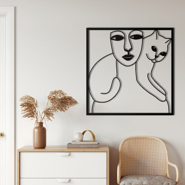 Women and Cat Metal Wall Art