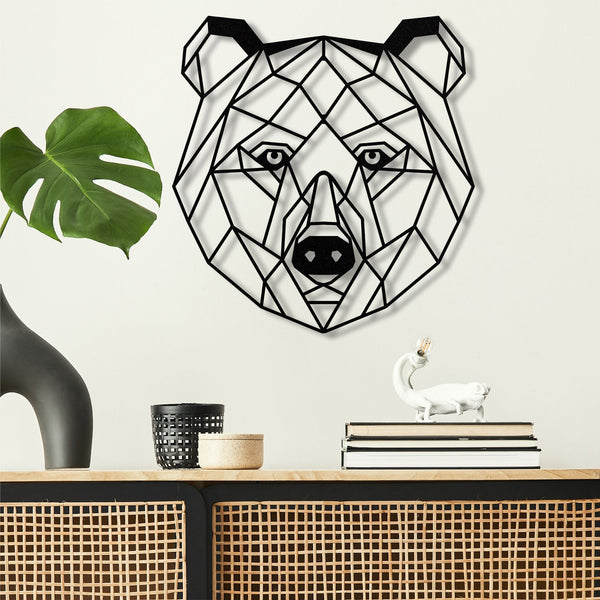 Geometric Bear Head Metal Wall Art