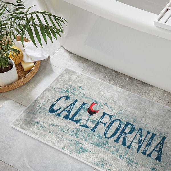 US States California Design 3 Piece Bathroom Rugs Set | Blue