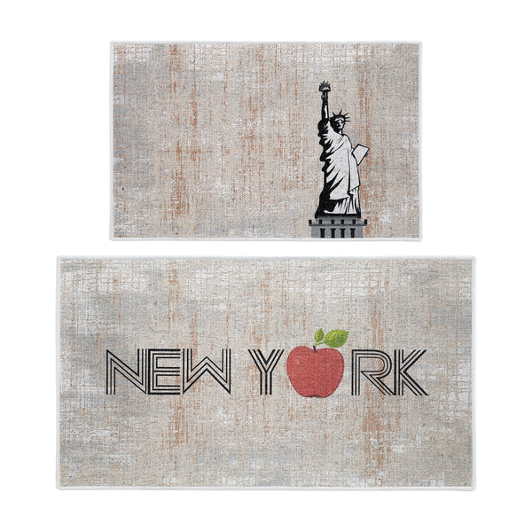 US States New York Design Non Skid Washable Kitchen Runner Rugs Set of 2| 44 x 24 and 31.5 x 20 Inches Floor Mats |Multicolor