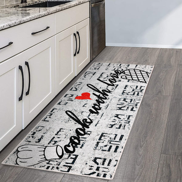 SussexHome Non Skid Washable Kitchen Runner Rug 20" x 59" | Gray&Black&Red