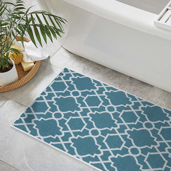 Geometric Graphic Design 3 Piece Bathroom Rugs Set | Teal