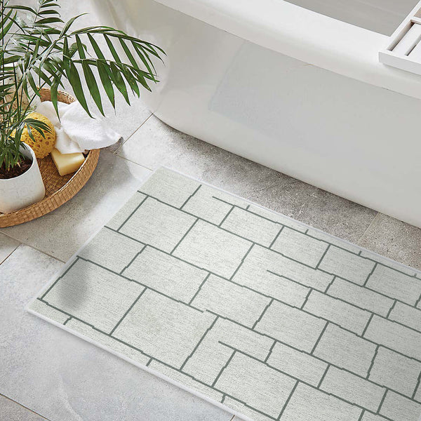 Grid Design 3 Piece Bathroom Rugs Set | Ivory