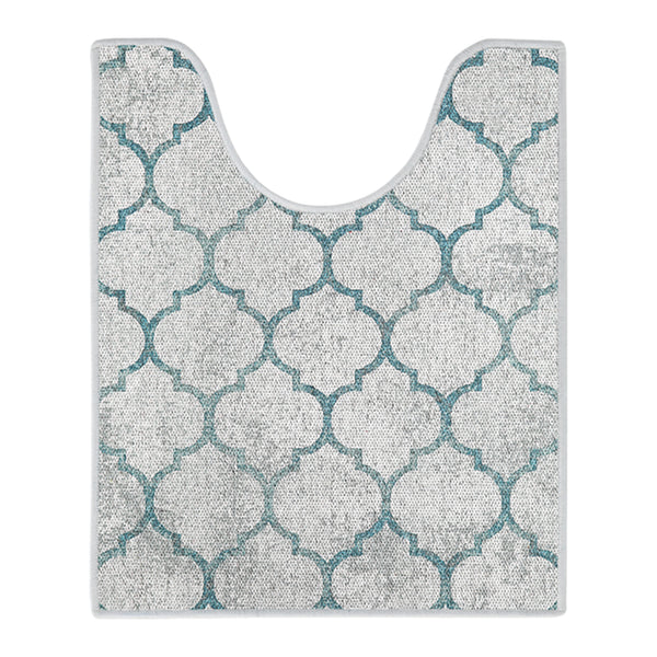 Geometric Design U Shape Bathroom Rug | 20”x24" | Gray&Teal