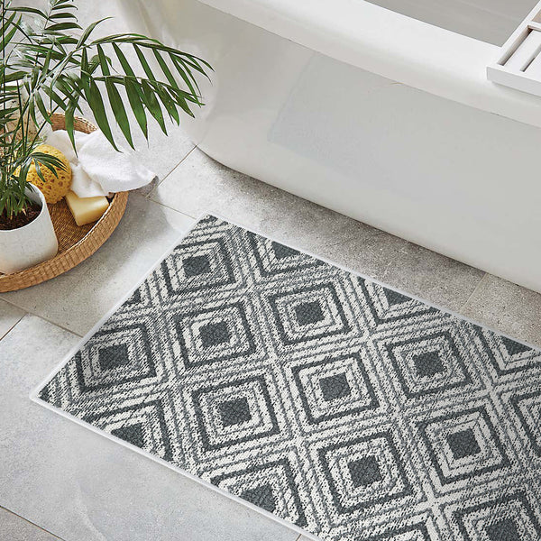 Geometric Design 3 Piece Bathroom Rugs Set |Gray