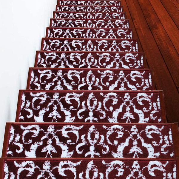 Stair Treads Rug 9"x28" Floral Collection | Red