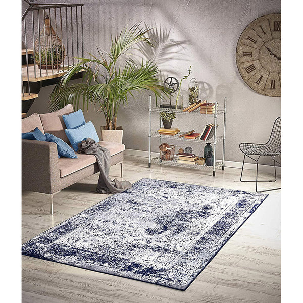 Homeward Collection Non-Skid Area Rug | 5X7 Ft. | Navy - Beige