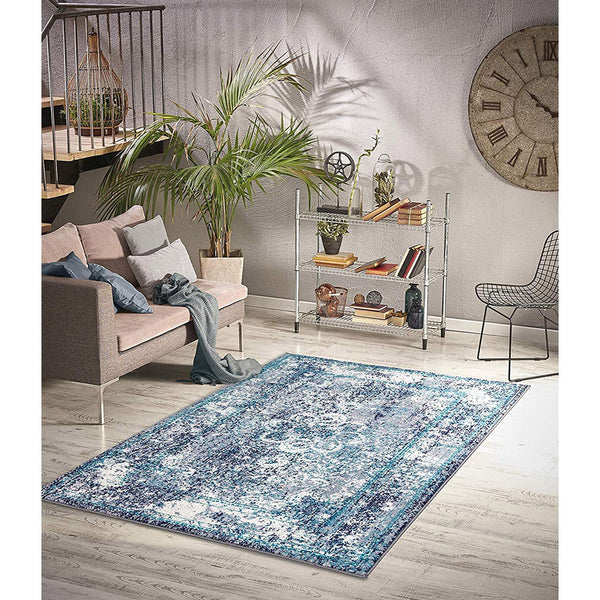 Homeward Collection Non-Skid Area Rug | 5X7 Ft. | Navy - White