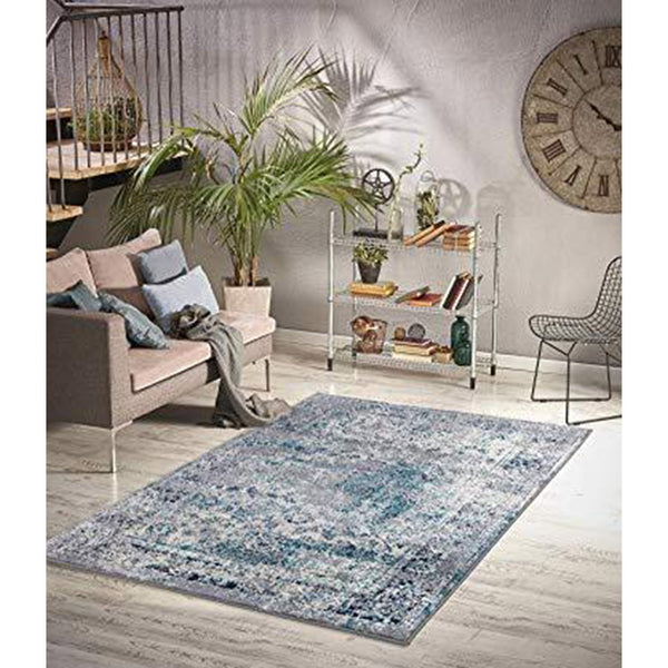 Homeward Collection Non-Skid Area Rug | 5X7 Ft. | Turquoise - Gray