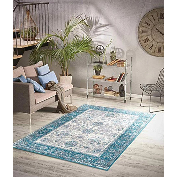 Homeward Collection Non-Skid Area Rug | 5X7 Ft. | Turquoise Bordur