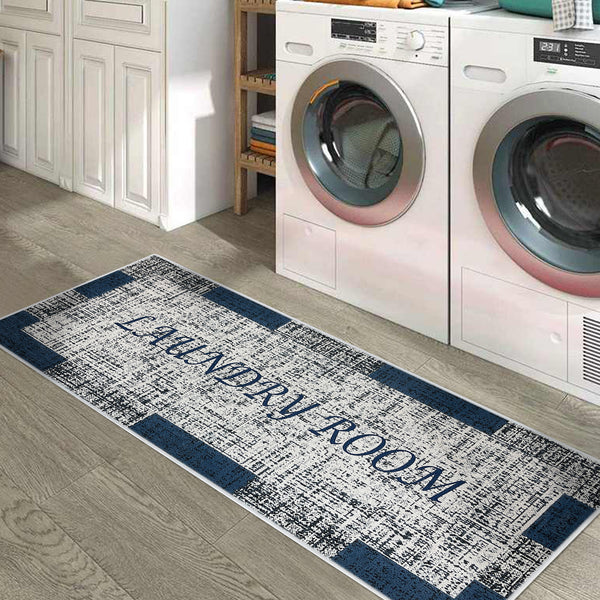 SussexHome Non Skid Washable Laundry Room Rug Runner - 20" x 59" | Navy&White