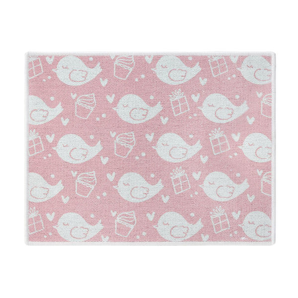 Bird Pattern Large Dish Drying Mat for Kitchen Counter |24 x 18 x 0.25 Inches | Pink