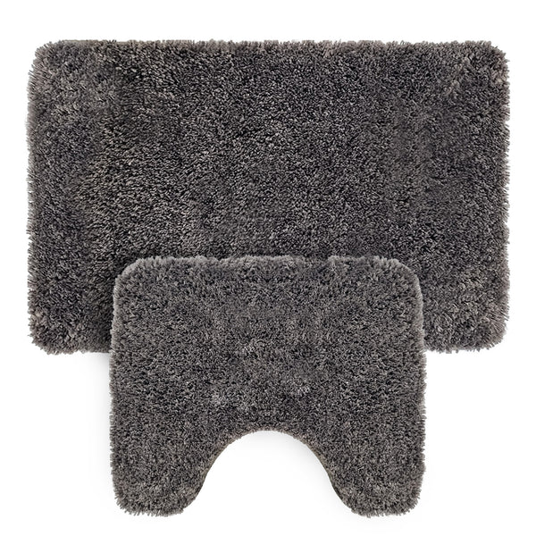 Solid Gray Bathroom Rugs Sets, Shower Rugs with Toilet Rugs U Shaped |U Set