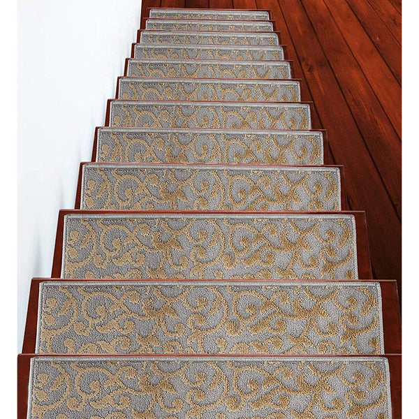 Stair Treads Rug 9"x28" Leaves Collection | Beige