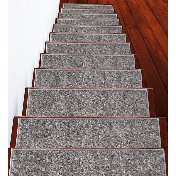 Stair Treads Rug 9"x28" Leaves Collection | Gray