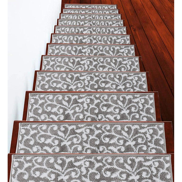 Stair Treads Rug 9"x28" Leaves Collection | Gray & White