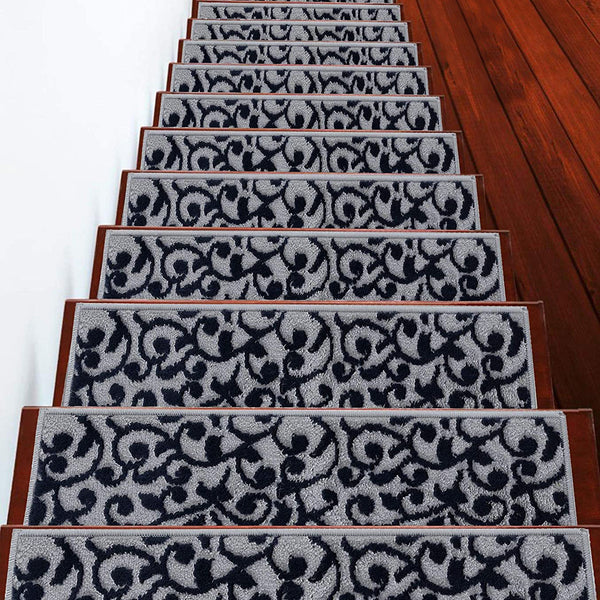 Stair Treads Rug 9"x28" Leaves Collection | Navy