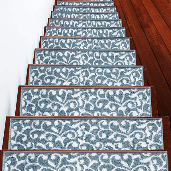 Stair Treads Rug 9"x28" Leaves Collection | Teal-White