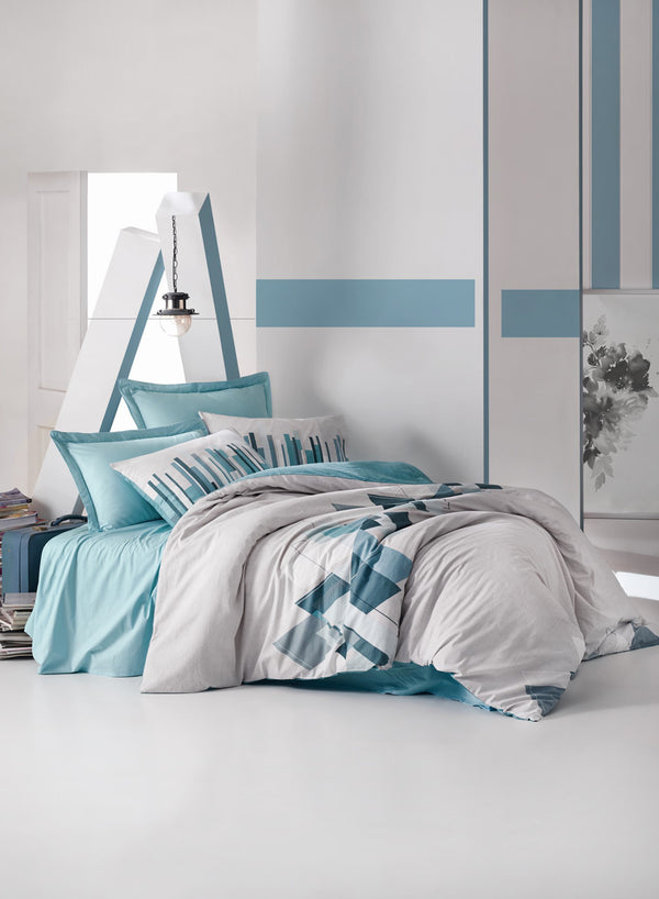 Light Gray Cubes Duvet Cover Set | Teal