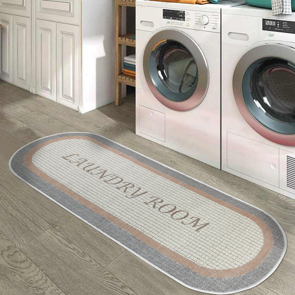 Non Skid Washable Laundry Room Rug Runner - 20" x 59" | Gray&Brown