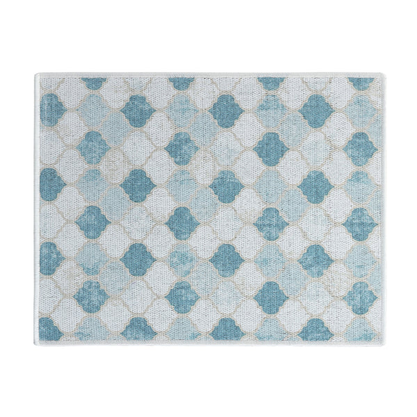 Moroccan Pattern Large Dish Drying Mat for Kitchen Counter |24 x 18 x 0.25 Inches | Beige&Blue