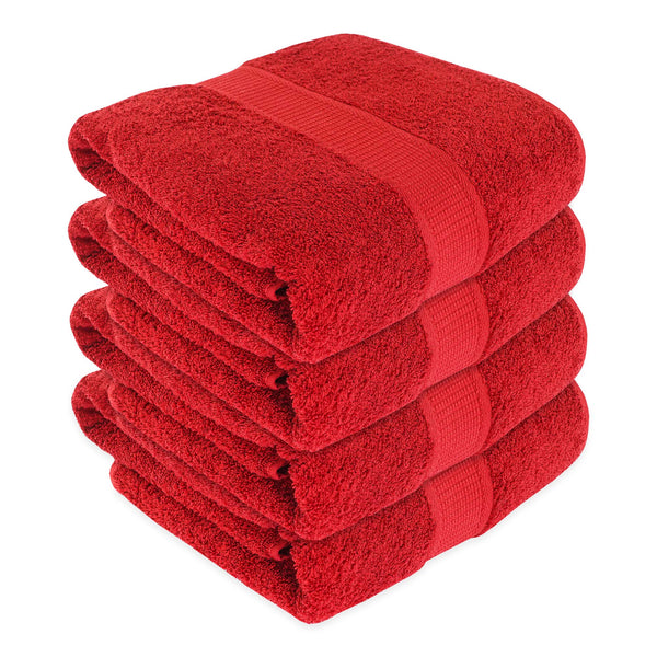 SussexHome Hotel-Quality 4 Piece Of Large Bath Towels - 35 x 70 Inches Wide-Bordered Design