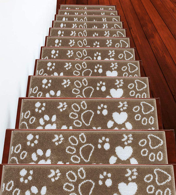 Stair Treads Rug 9"x28" Paw Collection | Beige & White