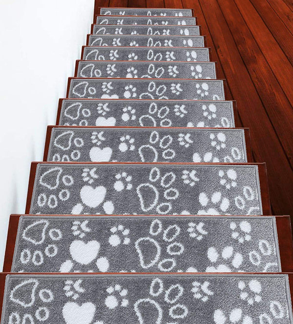 Stair Treads Rug 9"x28" Paw Collection | Gray & White