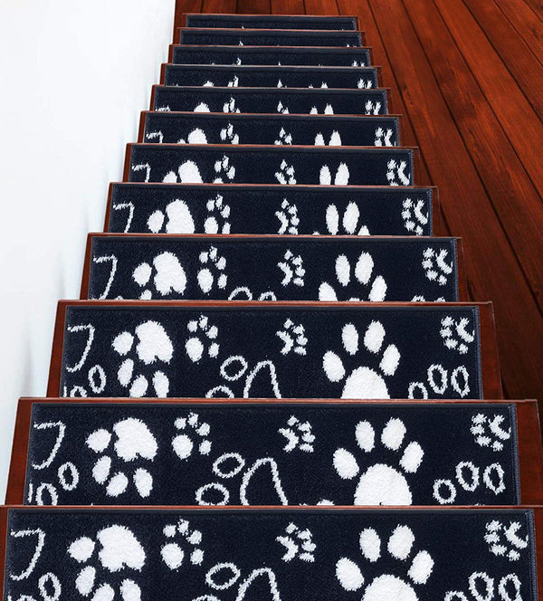 Stair Treads Rug 9"x28" Paw Collection | Navy & White