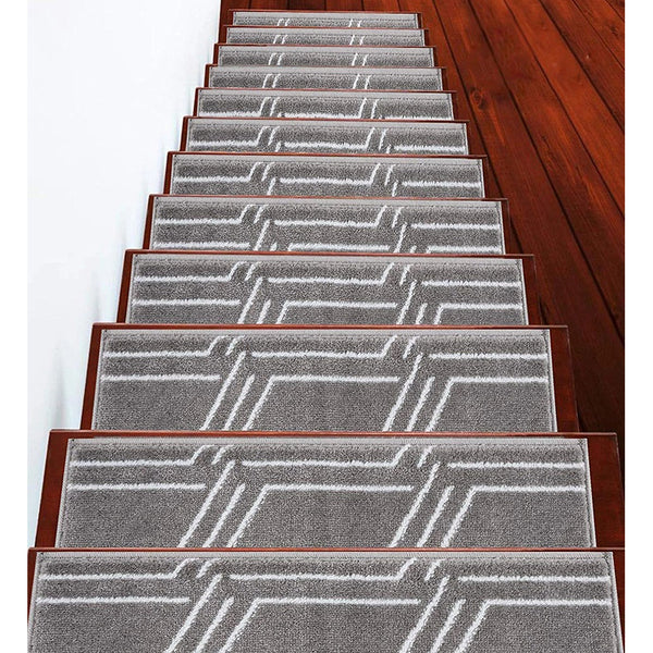 Stair Treads Rug 9"x28" Plaza Collection | Gray & White