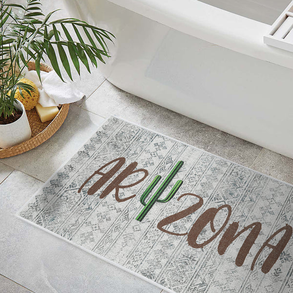 US States Arizona Design 3 Piece Bathroom Rugs Set |Gray