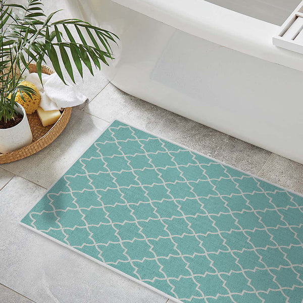 Geometric Design 3 Piece Bathroom Rugs Set |Turquoise