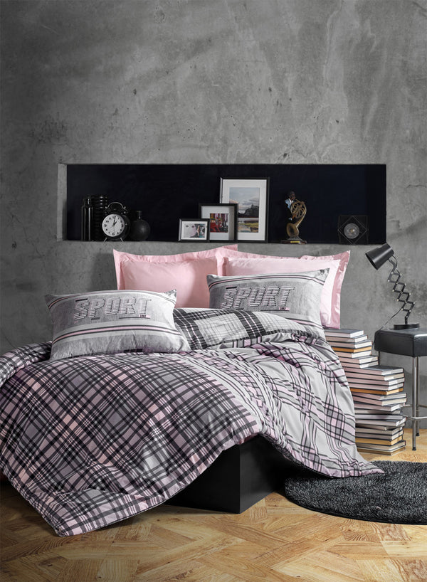 Sports in Blush Gray Duvet Cover Set | Pink